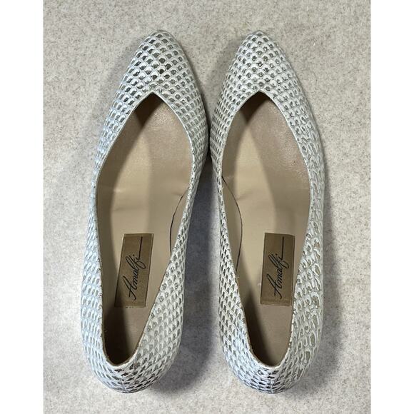 Amalfi Italian Leather Snakeskin Print White/Shiny Gold Pumps Women’s 8B Wedding - Picture 4 of 11